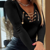 V-Neck Chain Slim Long Sleeved Top