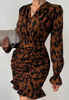 Long Sleeves Women'S Slim V-Neck Leopard Print Dress