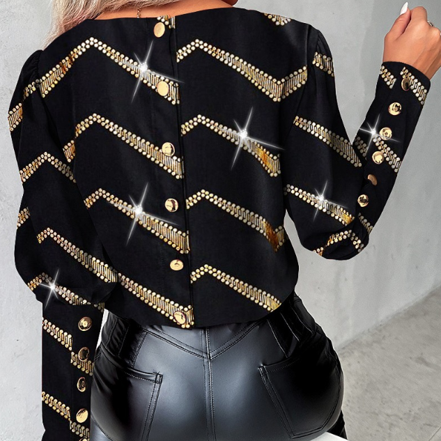 Solid Color Gilded Button Long Sleeved Shirt Top