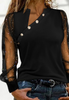 Solid Color Mesh Splicing Black Long Sleeved Top