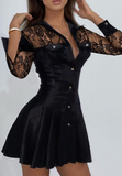 Fashion Sexy Black Lace Panel Long Sleeve Dress