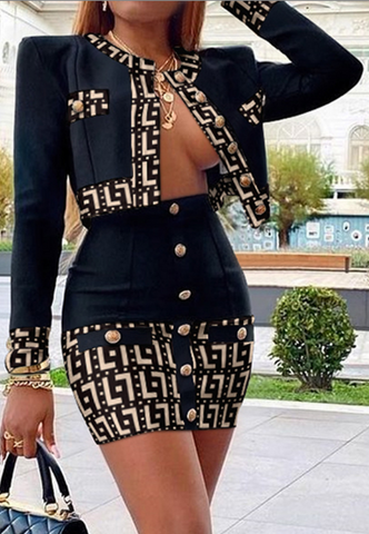 Long Sleeve Women'S Printed Chest Wrap Two-Piece Dress