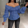 Solid Color One Shoulder Elegant Long Sleeved Top