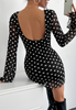 Elegant Printed Round Neck Backless Long Sleeved Dress