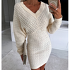 Solid Color Women'S V-Neck Elegant Long Sleeved Dress