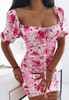 Women'S Floral Bubble Sleeved Tight Fitting Dress