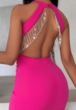 Solid Color Temperament Strap Chain Sleeveless High Waisted Dress
