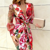 Women'S Printed Mesh Splicing Long Sleeve Dress