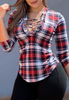 Fashion Women's Long Sleeve Red Plaid Top