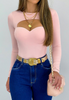 Pink Solid Color Long Sleeve Shirt Top