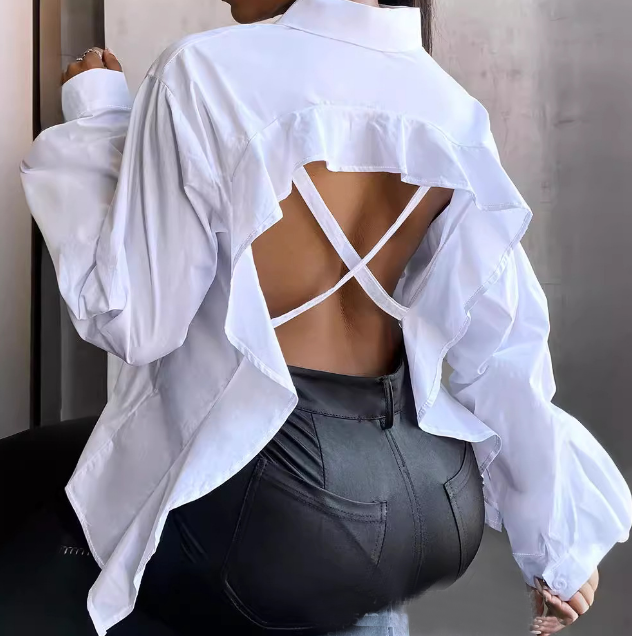 Fashion Temperament Sexy Backless Long Sleeved Shirt