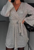 V-Neck Sequined Long Sleeved Dress