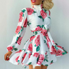 Elegant Women'S Rose Printed Ruffled Dress