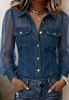Temperament V-Neck Lace Mesh Splicing Long Sleeved Top