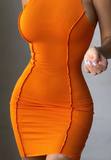 Orange Design Sleeveless Tight Dress