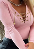 V-Neck Chain Slim Long Sleeved Top