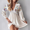 Long Sleeve Embroidered V-neck Casual Dress