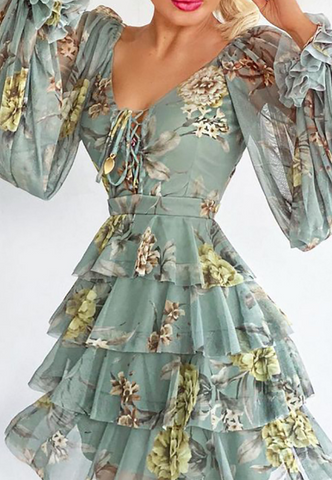 Sling Fashion Printed Ruffled Dress