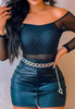 Women'S Fashion Rhinestone Long Sleeved Mesh Two-Piece Set