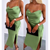 Green Sexy Sling Split Sleeveless Dress