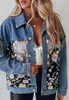 Women'S Embroidered Floral Lace Patchwork Blue Casual Denim Jacket