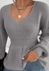 Fashion V-Neck Solid Color Long Sleeved Ruffled Sweater