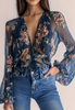 Fashion Long Sleeves Flower Printed Shirt Top