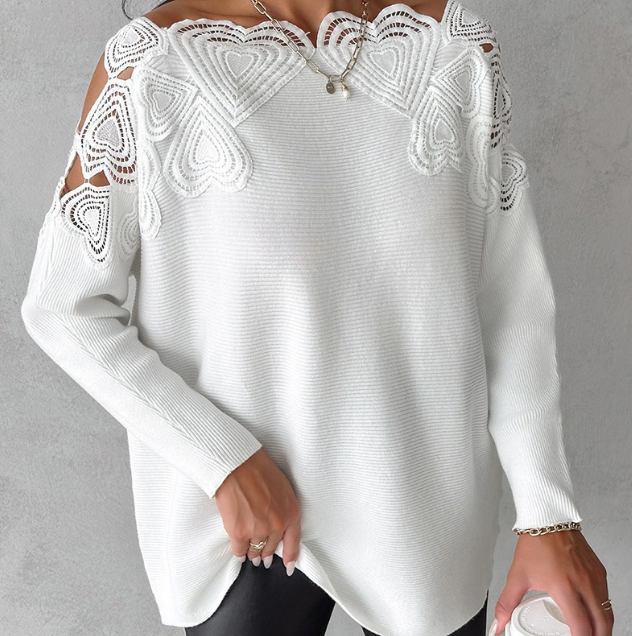 Fashion Women'S Sexy Long Sleeved Lace Splicing Sweater