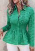 Temperament Women'S Long Sleeved Green Shirt