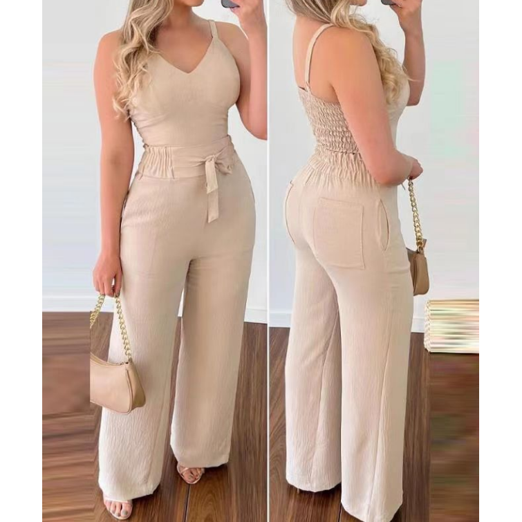 Fashion V-Neck Strap Vest Two Piece Set