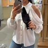 White Off Shoulder Casual Long Sleeved Shirt