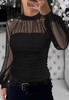 Solid Color Pearl Mesh Splicing Long Sleeved Top