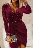 Women'S Clothing Bubble Beads V-Neck Velvet Long Sleeve Dress