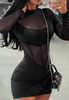 Black Mesh Patchwork Long Sleeved Tight Dress