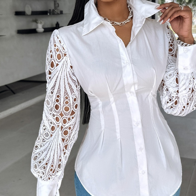 Sexy Women'S Lace Spliced Long Sleeved Shirt