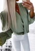 Long Sleeved Women Cross V-Neck Top
