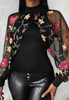 Floral Embroidery Mesh Splicing Long Sleeved Top