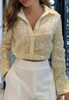 Elegant Long Sleeve Yellow Glitter Shirt