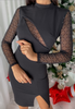 Slim Black Spliced Mesh Long Sleeved Dress