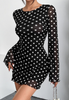 Elegant Printed Round Neck Backless Long Sleeved Dress