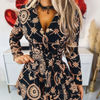 V-Neck Women'S Printed Long Sleeved Dress