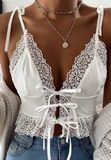 V-Neck White Splicing Lace Sling Shirt Top