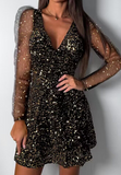 Sexy V-Neck Sequin Long Sleeved Dress