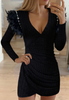 Sexy Black Long Sleeved High Waisted Dress