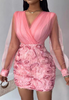 Elegant V-Neck Pink Mesh Splicing Dress