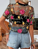 Fashion Printed Lace Splicing Casual Short Sleeved Flower T-Shirt