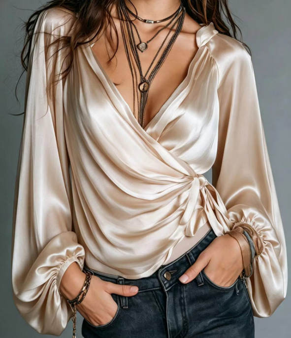 Women'S V-Neck Long Sleeved Shirt