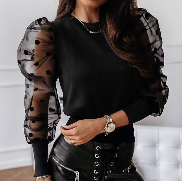 Temperament Women'S Black Mesh Knitted Top