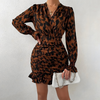 Long Sleeves Women'S Slim V-Neck Leopard Print Dress