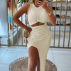 Round Neck Elastic Sleeveless Slit Dress